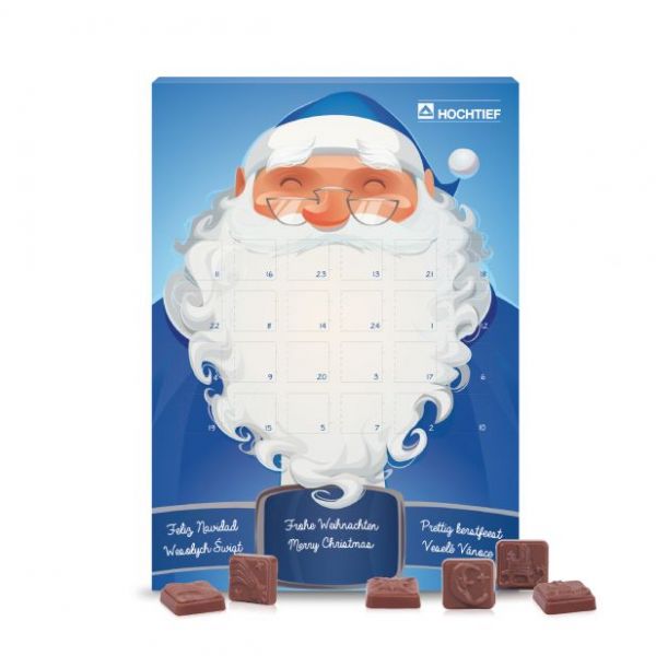 Adventskalender Classic Design mit zertifizierter Schokolade und Karton mit individuellem Druck als Werbeartikel.