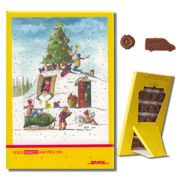 Der Adventskalender midi ist ein Tischkalender oder Wandkalender und kann individuell bedruckt werden. Auch die Schokolade kann individuell geprägt oder geformt werden nach Wunsch. Der Kalender ist recyclebar.