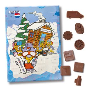 Der Adventskalender "Schokofüllung individuell" kann individuell bedruckt werden und die Schokolade nach Wunsch geformt werden.