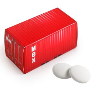Die Container Box Pfefferminz ist gefüllt mit 26g Pfefferminzpastillen. Die Conatiner Box kann auf allen Seiten individuell bedruckt werden.