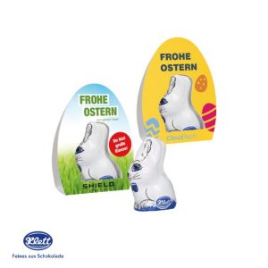 Klett Osterhase 12,5g in Werbe-Verpackung mit Logo individuell bedruckt als Werbeartikel.
