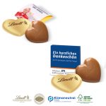 Lindt Herz 20 g in Werbebox mit Logo bedruckt als Werbegeschenk.