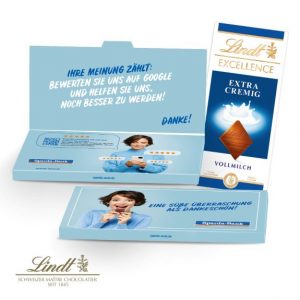 Lindt Schokotafel Excellence in einer geschlossenen Werbebox mit Logo individuell bedrucken als Werbeartikel.
