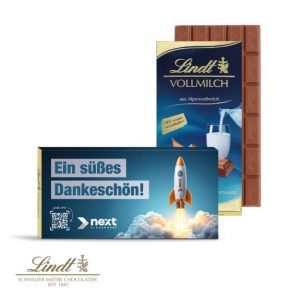 Lindt Schokotafel im Werbeschuber individuell mit Logo bedrucken als Werbeartikel.