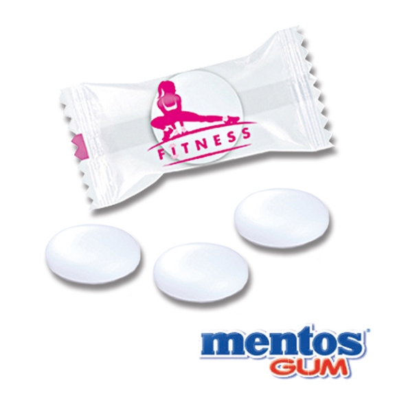 Der Mentos Gum Flowpack 1er ist gefüllt mit einem Stück Mentos Gum. Der Mentos Gum ist zuckerfrei und zahnfreundlich. Die Folie kann individuell nach Kundenwunsch bedruckt werden.Die Folie