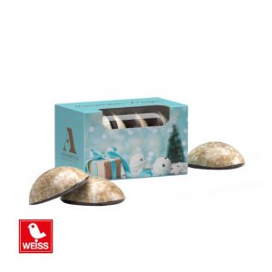 4 x Mini Lebkuchen Taler mit Schokolade in Werbebox mit individuellem Druck als Werbeartikel.