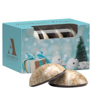 4 kleine Schoko Mini Lebkuchen in der Werbebox mit Logo individuell bedruckt als werbeartikel.