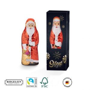 Schoko Weihnachtsmann von Riegelein 25 g in der Werbebox mit Logo individuell bedruckt als Werbeartikel.