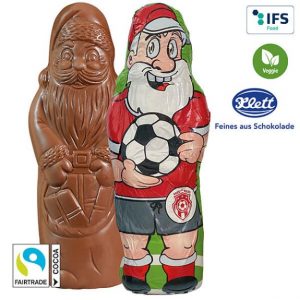 Schoko Weihnachtsmann 40 g individuell bedruckt als Werbegeschenk.
