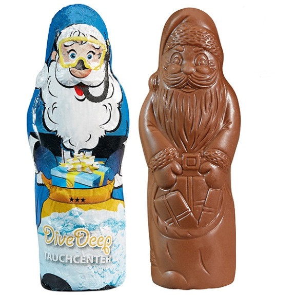 Der Schoko Weihnachtsmann ist aus deutscher Markenschokolade in 40g. Die Folie von dem Weihnachtsmann kann individuell nach Wunsch bedruckt werden.