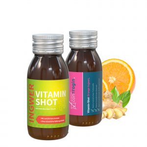 Vitamin Shot mit individuellem Druck und Logo als Werbeartikel.