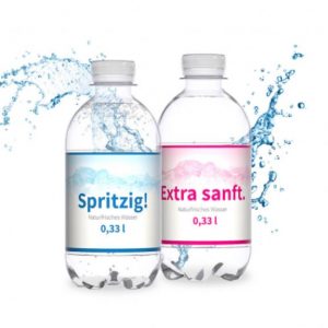 Wasser Flaschen mit Werbedruck und Logo als Werbeartikel.