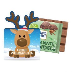 Ritter Sport Weihnachtsschokolade 100 g in individuell bedruckter Werbekartonage als Werbeartikel.