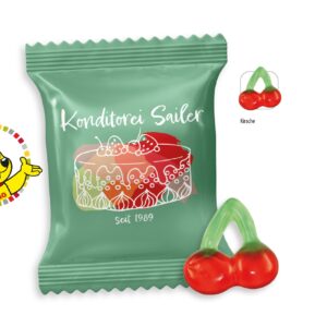 Haribo Happy Cherry Werbetüte mit Logo individuell bedruckt als Werbeartikel.