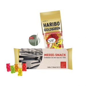 Haribo Tüte 75g im Promo pack als Snack mit individuellem Druck als Werbeartikel.