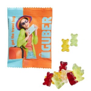 Zuckerfreie Gummibärchen in Werbetüte, mit Logo individuell bedruckt als Werbeartikel.
