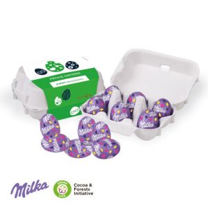 Milka Ostereier zu 6 Stück im Sixpack individuell bedruckt als Werbeartikel.