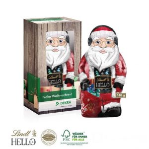 Lindt Hello Weihnachtsmann 140 g in individuell bedruckter Werbebox mit Ihrem Logo als Werbeartikel.