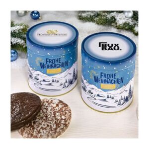 Nürnberger Elisenlebkuchen in Metall-Dose mit Logo individuell bedruckt als Werbeartikel.