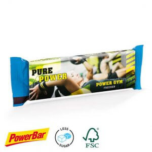 PowerBar Protein Plus Riegel mit Werbebanderole individuell bedruckt mit Logo nach Wunsch.