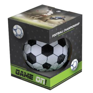 Eine individuell bedruckte Box mit einem Schokoladen Fußball