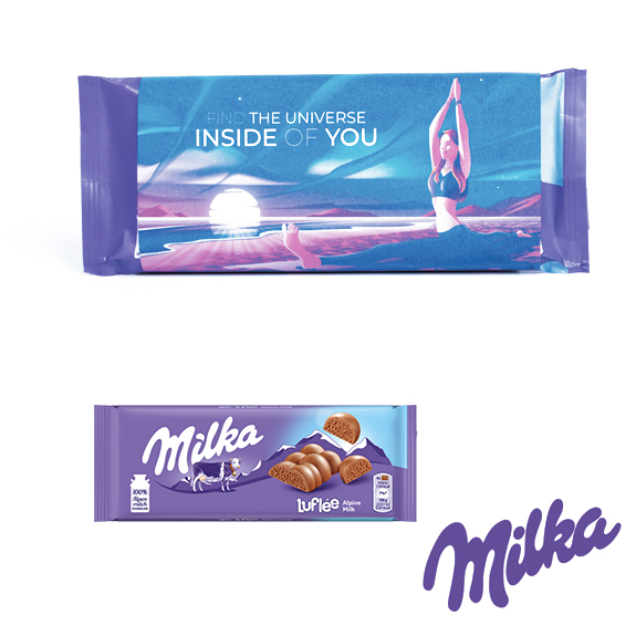 milka luflee mit personalisierter banderole als Werbeartikel.
