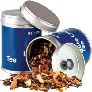 Tee in der Dose individuell bedruckt als Werbeartikel.