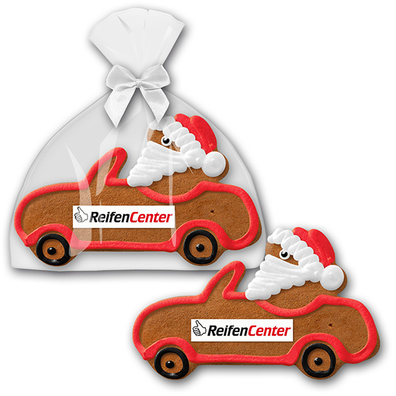 weihnachtliche werbemittel lebkuchen auto mit weihnachtsmann