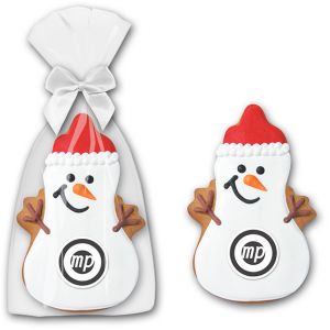 weihnachtliche give aways als lebkuchen schneemann mit logo