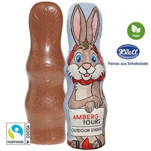 Klett Schoko Osterhase 40 g individuell bedrucken mit Ihrem Logo als Werbegeschenk.