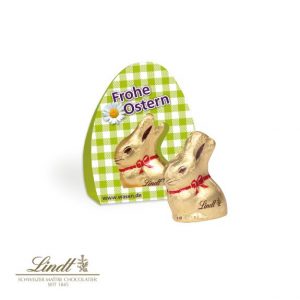 Kleiner Lindt Goldhase 10 g in Werbe-Verpackung mit Logo individuell bedruckt als Werbeartikel.