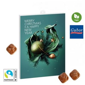Adventskalender mit Gubor Fairtrade Kakao Schokolade und individuellem Druck als Werbeartikel.