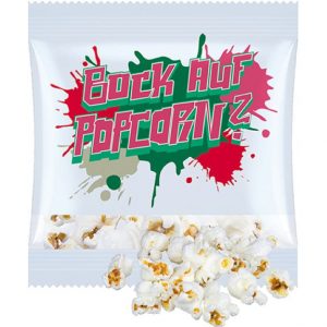 Popcorn in der Werbetüte süß oder salzig mit individuellem Druck als Werbeartikel.