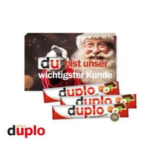 3 Stück Duplo in Werbebox mit Logo individuell bedrucken als Werbeartikel.