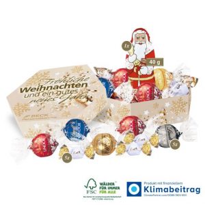 Lindt Nikolausmischung in Werbebox mit individuellem Druck als Werbeartikel für die Weihnachtszeit.