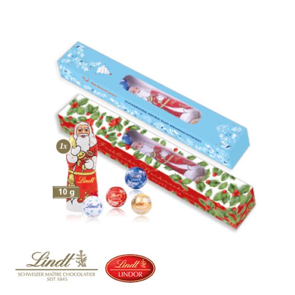 Lindt Weihnachtsmischung in einer Werbebox zum iindividuellen bedrucken mit Logo als Werbeartikel.