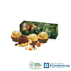 3 Stück Ferrero Rocher in der Präsentbox mit individuellem Druck als Werbeartikel.
