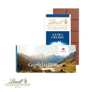 Lindt Schokotafel Excellence im Werbeschuber, individuell bedruckt als Werbeartikel.