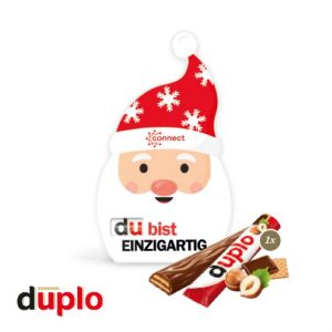 Duplo Weihnachtskarte als Nikolaus individuell bedruckt als Werbeartikel.