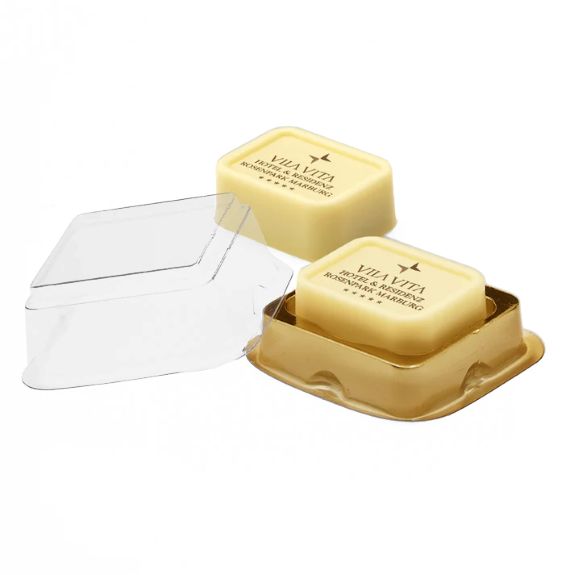 Praline mit Logo in weißeer Schokolade direkt auf der Schokolade bedruckt als Werbemittel.