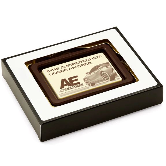 Schoko-Tafel mit individuellem Direktdruck auf der Zarbitter Schokolade mit Ihrem Logo als Werbeartikel.