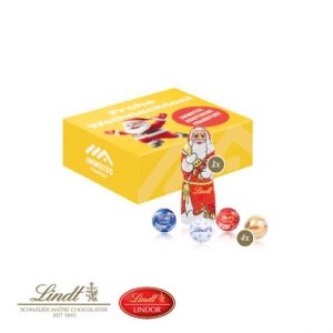 Lindt Mischung für Weihnachten mit Logo individuell bedruckt als Werbeartikel.