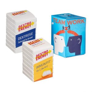 Dextro Energy im Promo Tower individuell bedruckt als Werbeartikel.