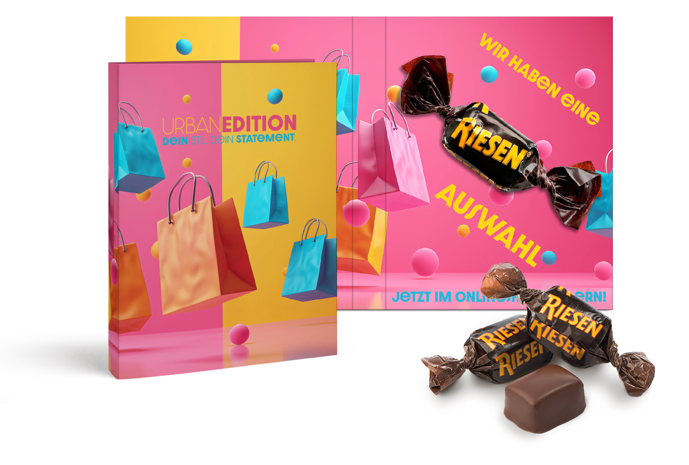 Werbe-Klappkarte mit Storck Riesen individuell bedruckten als Werbeartikel.