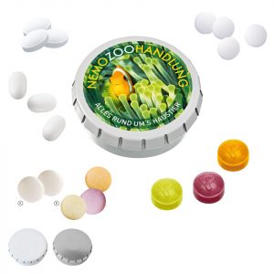 Klick Klack Dose mit Logo individuell bedruckt als Werbeartikel.