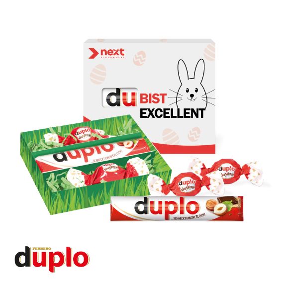duplo Osternest mini mit Logo individuell bedruckt als Werbeartikel.