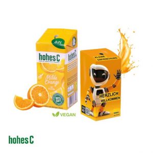 Hohes C Orangensaft im Trinkpack mit Logo individuell bedruckt als Werbemittel.