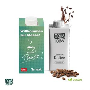 Tetrapak mit Kaffee individuell mit Logo bedrucken als Werbegeschenk.