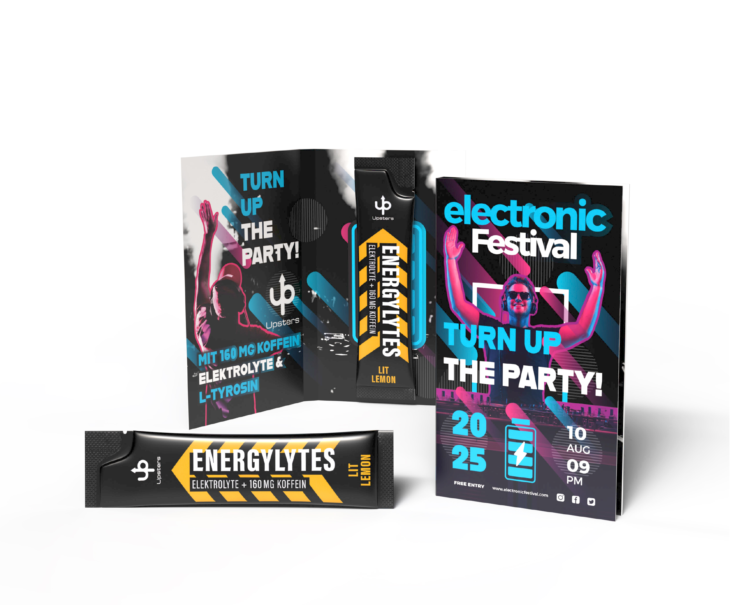 Energy-Stick in Werbe-Klappkarte mit Logo individuell bedrucken als Werbeartikel.