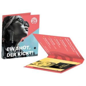 Gewürztüte in Werbekarte mit Logo individuell bedrucken als Werbeartikel.